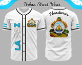 Honduras States Baseball Jersey featuring La Paz and Honduras crest in urban street wear style.