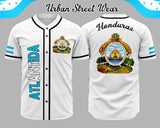 Honduras States Baseball Jersey featuring Atlántida with vibrant crest and urban street wear style.