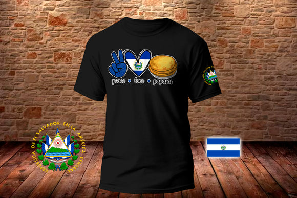 Playera Peace Love Pupusas Design T-shirt Short Sleeve, Guatemala Flag T-shirt, Unisex T-shirt, USA Made